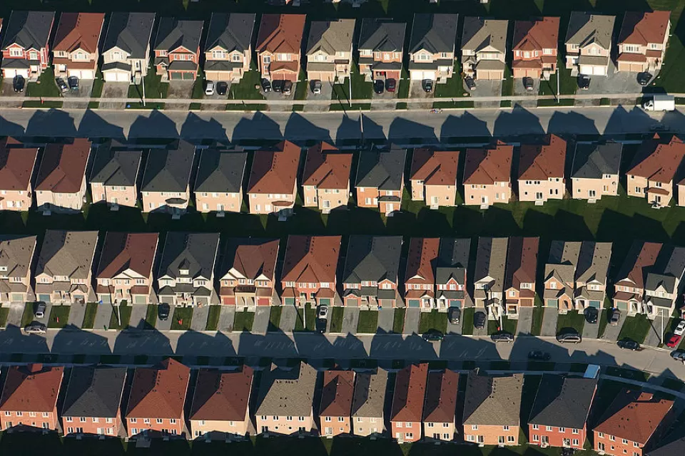 aerial view of identical suburban homes